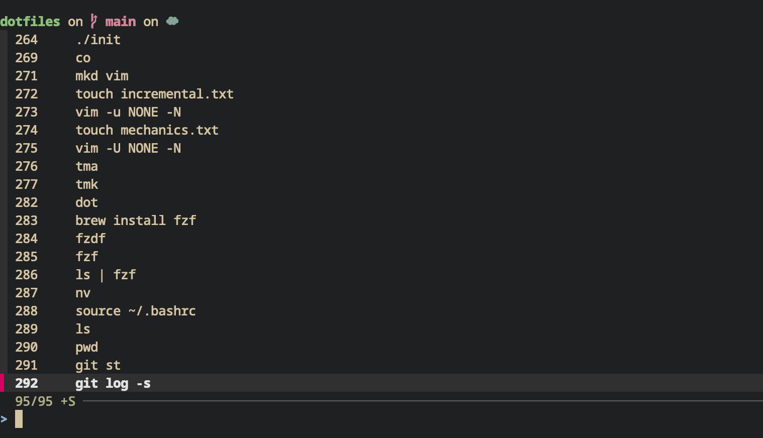 "Output of using Control + r in the command line. It displays a list of commands from the command history"